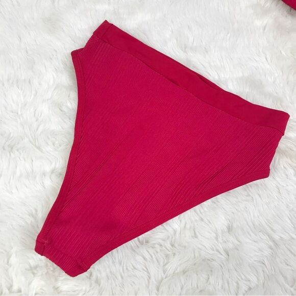New L*SPACE Frenchi Bottom Bitsy Cut High Waist Bikini Pointelle Rib Red Large - Picture 4 of 10